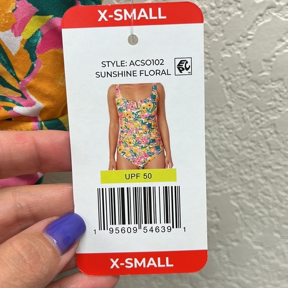 Anne Cole V Wire One Piece Swim Suit in Sunshine Floral XS - Picture 6 of 9